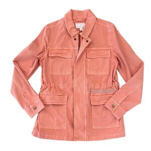 Caslon Coral/Salmon W/Metallic Stitch on Pocket Utility Jacket - SIZE MEDIUM